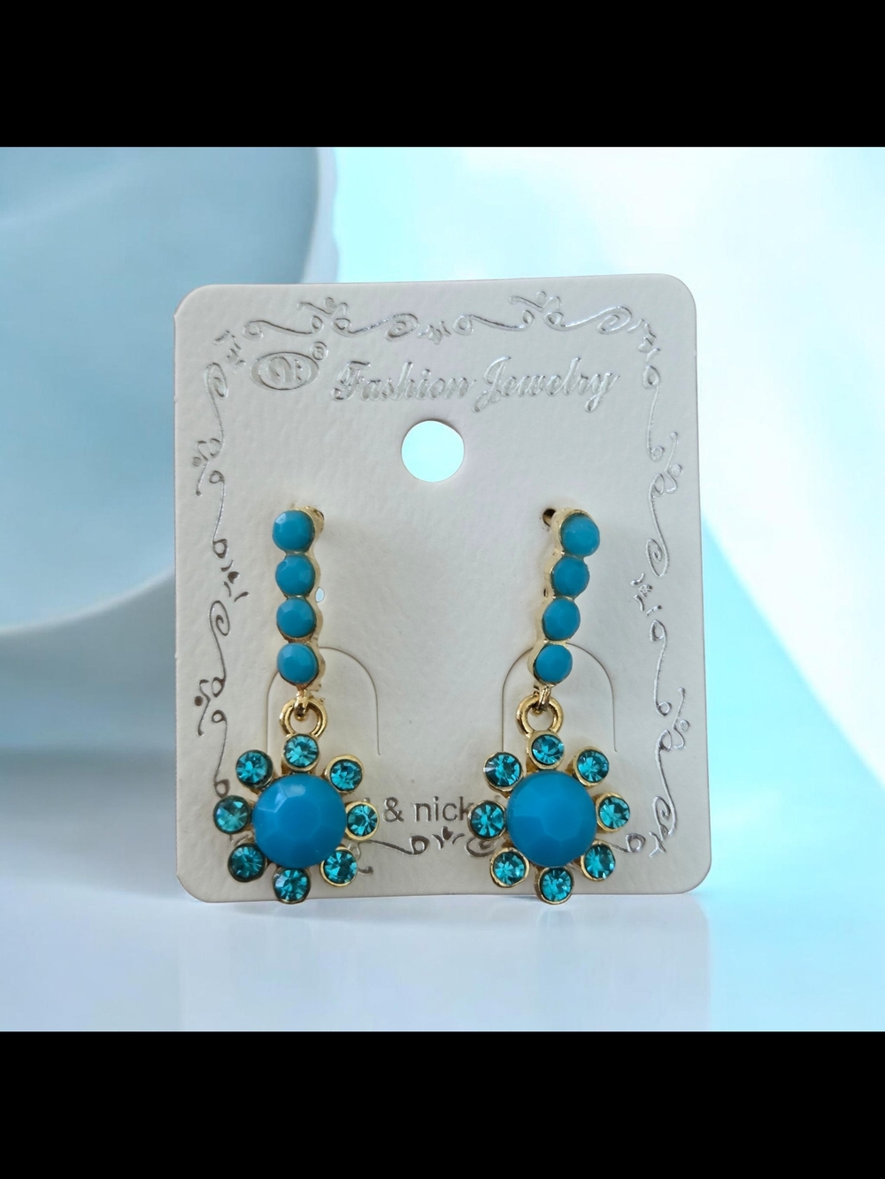 Fashion Jewelry Turquoise Blue Floral Drop Earrings